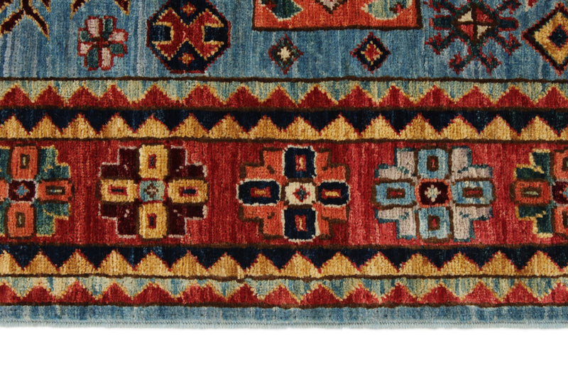 5x7 Blue and Rust Traditional Rug