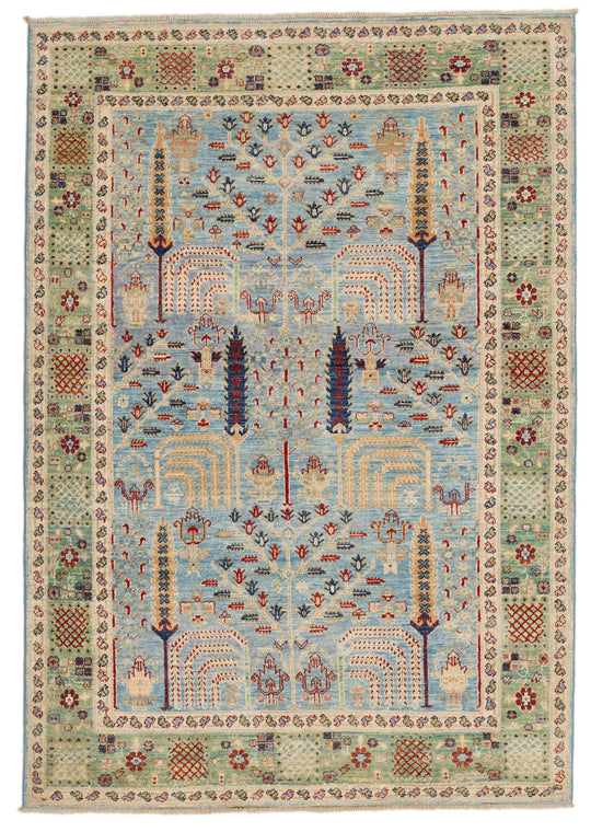 4x6 Blue and Green Traditional Rug