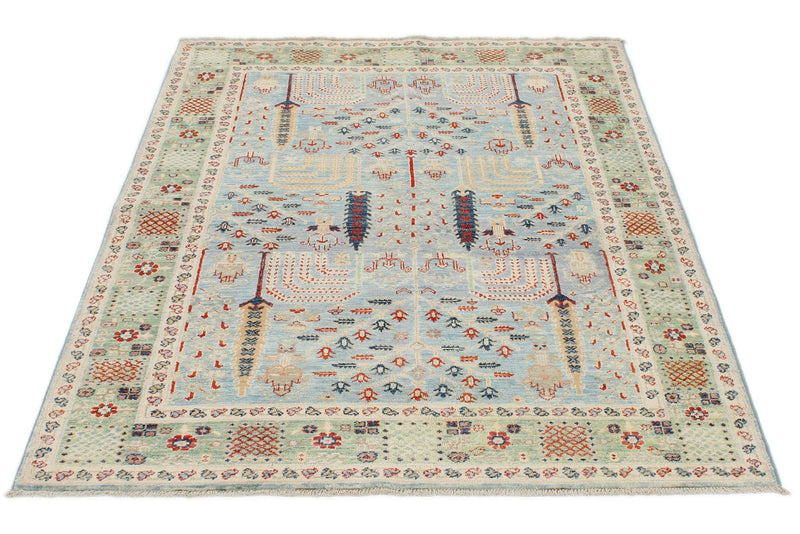 4x6 Blue and Green Traditional Rug