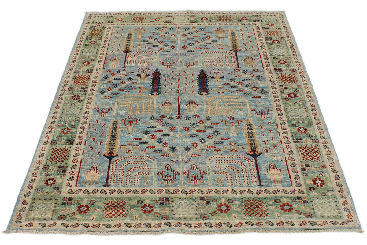4x6 Blue and Green Traditional Rug