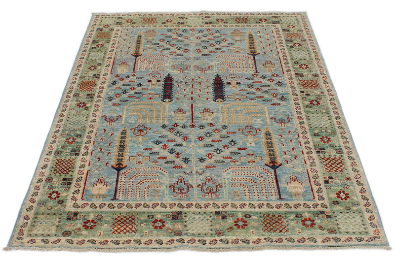 4x6 Blue and Green Traditional Rug