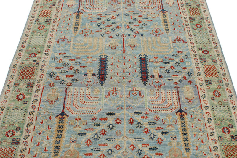 4x6 Blue and Green Traditional Rug