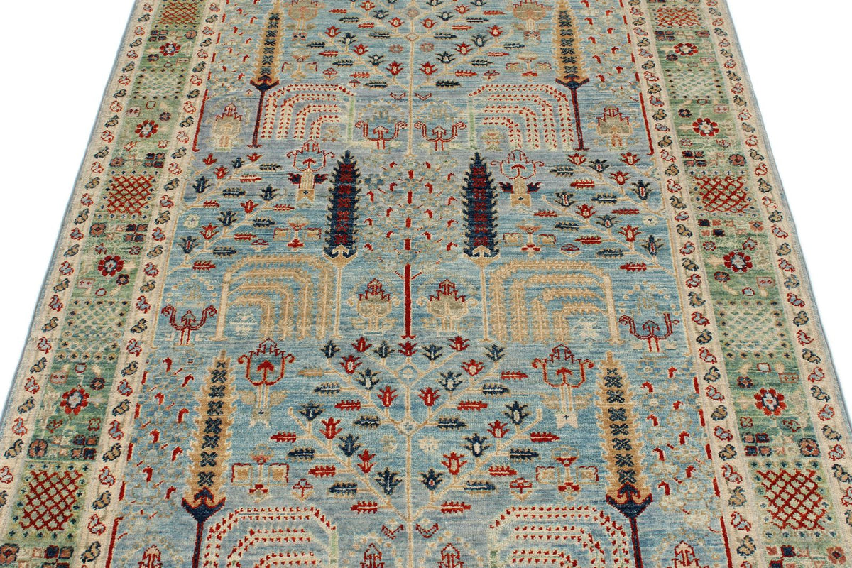 4x6 Blue and Green Traditional Rug