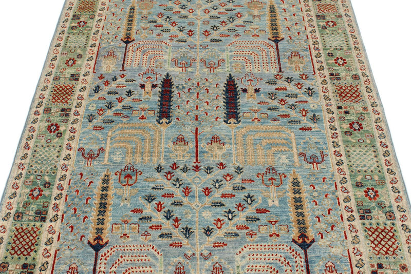 4x6 Blue and Green Traditional Rug