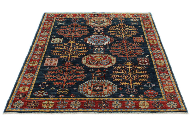 4x6 Navy and Red Traditional Rug
