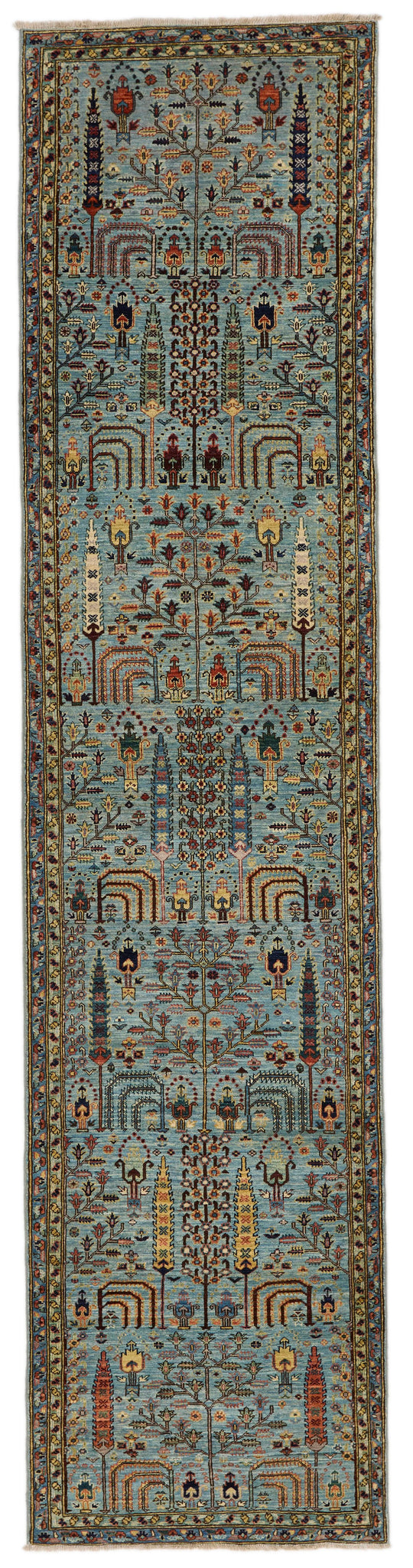 3x11 Light Blue and Multicolor Traditional Runner
