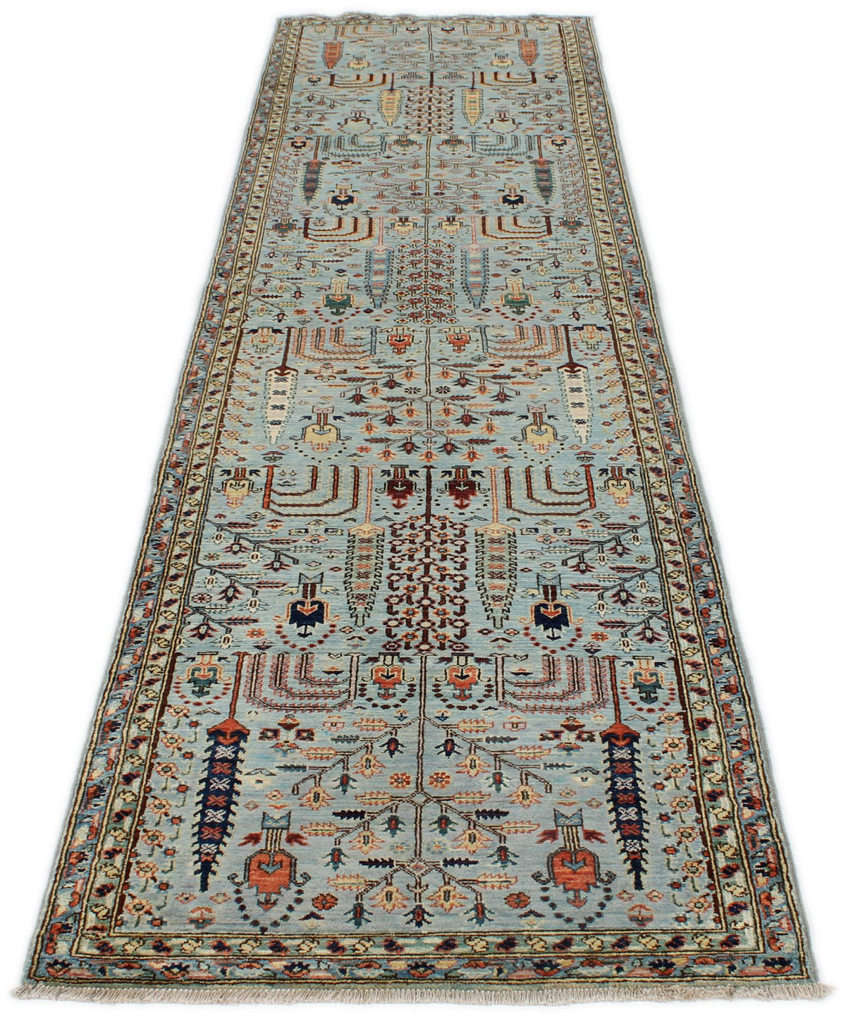 3x11 Light Blue and Multicolor Traditional Runner