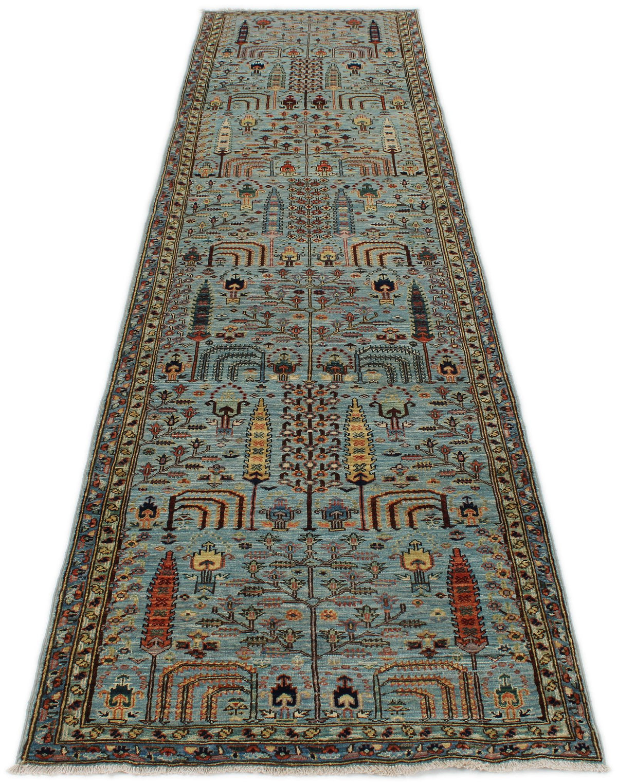 3x11 Light Blue and Multicolor Traditional Runner