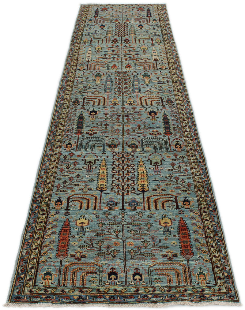 3x11 Light Blue and Multicolor Traditional Runner