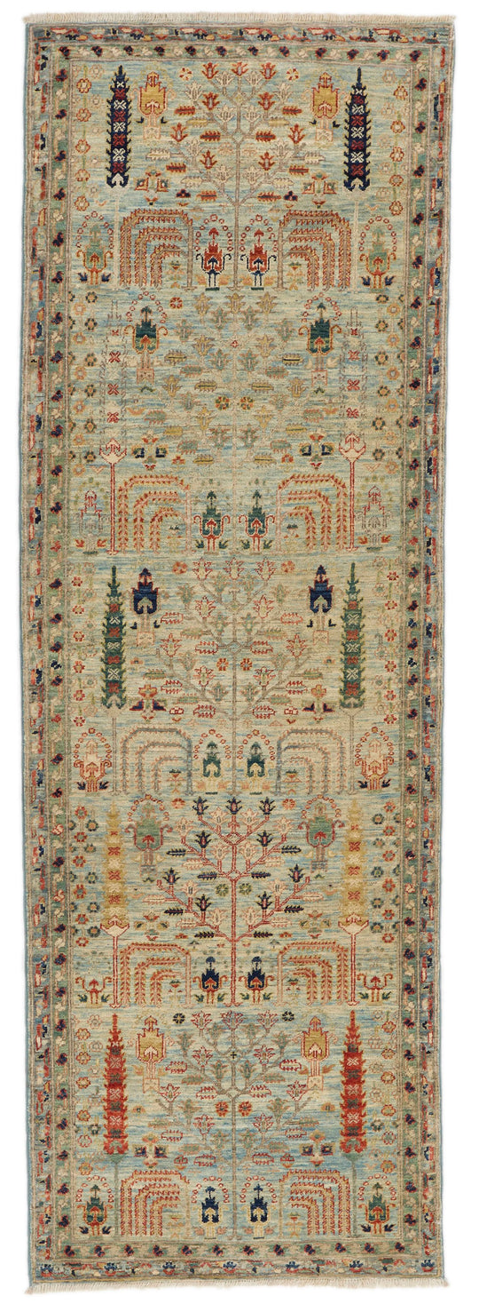 3x8 Beige and Multicolor Traditional Runner