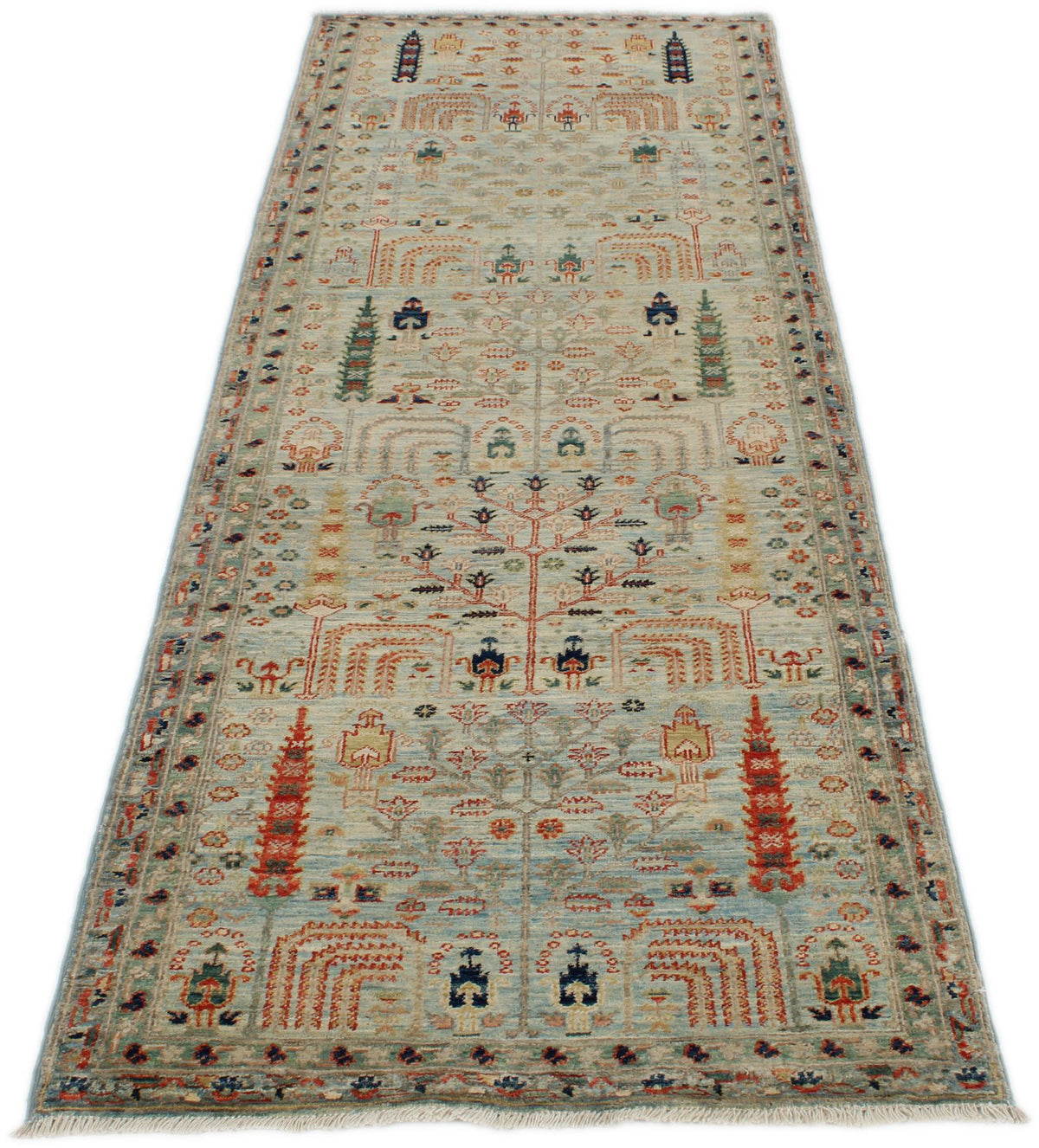 3x8 Beige and Multicolor Traditional Runner