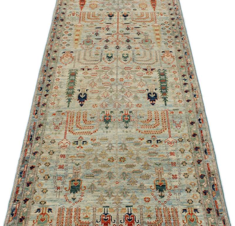 3x8 Beige and Multicolor Traditional Runner