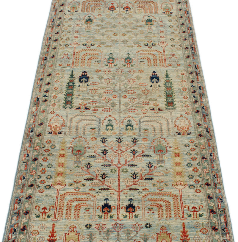 3x8 Beige and Multicolor Traditional Runner