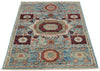 3x5 Light Blue and Ivory Turkish Tribal Rug