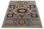 3x5 Light Blue and Ivory Turkish Tribal Rug