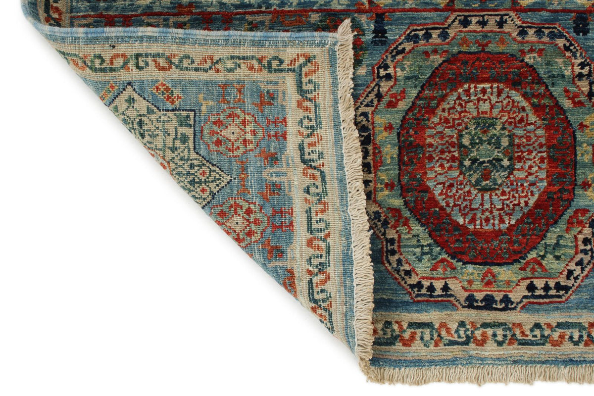 3x5 Light Blue and Ivory Turkish Tribal Rug
