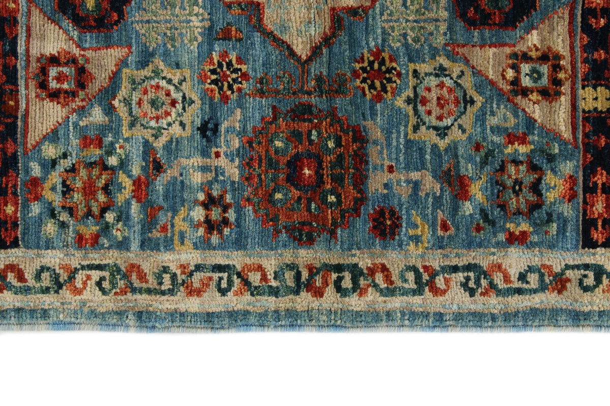 3x5 Light Blue and Ivory Turkish Tribal Rug