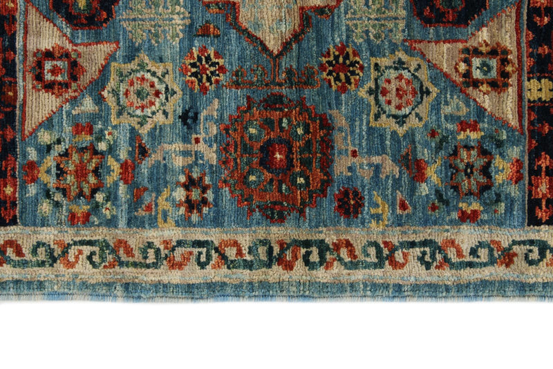3x5 Light Blue and Ivory Turkish Tribal Rug
