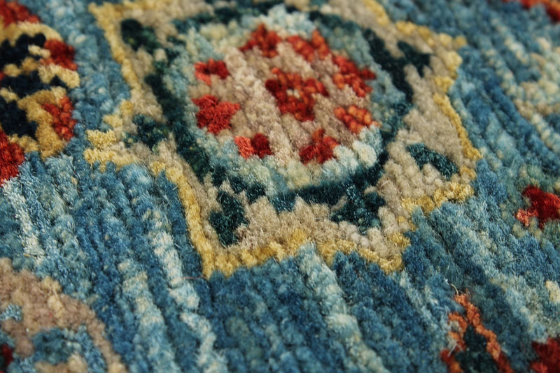 3x5 Light Blue and Ivory Turkish Tribal Rug