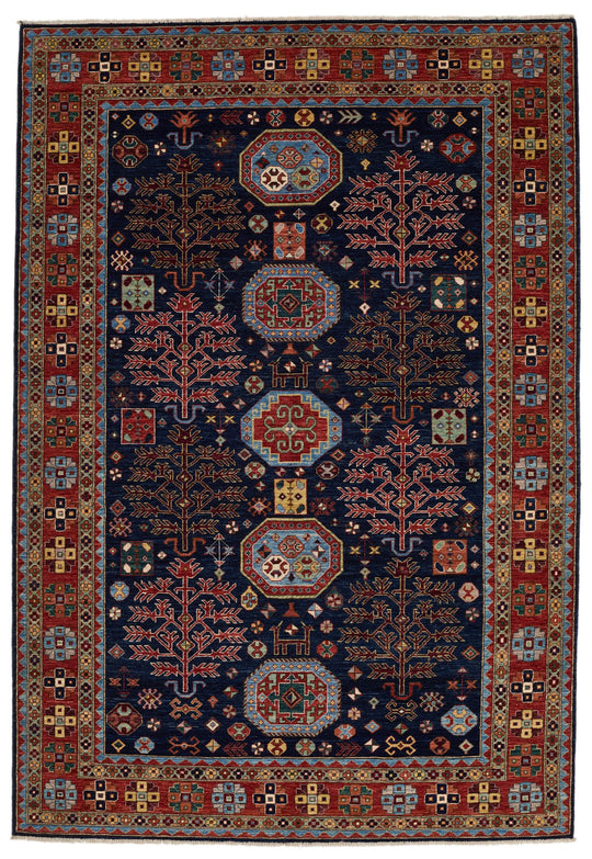 6x9 Navy and Red Traditional Rug