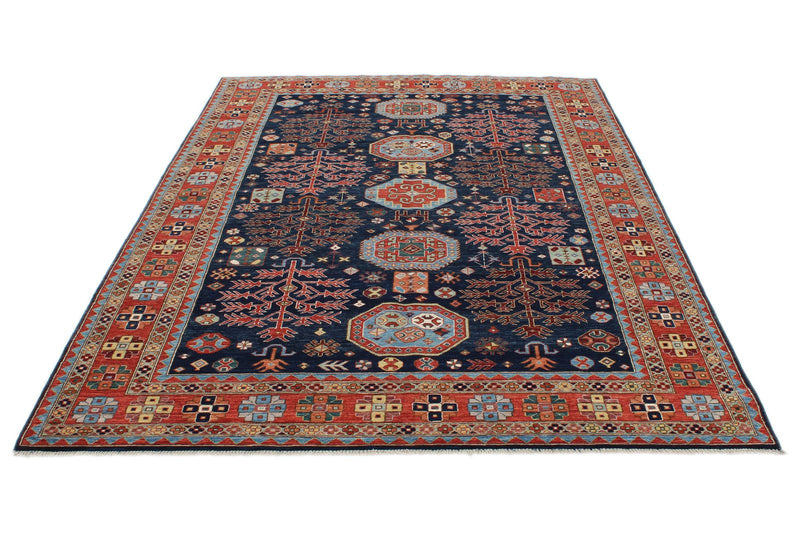 6x9 Navy and Red Traditional Rug