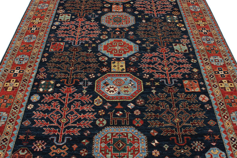 6x9 Navy and Red Traditional Rug