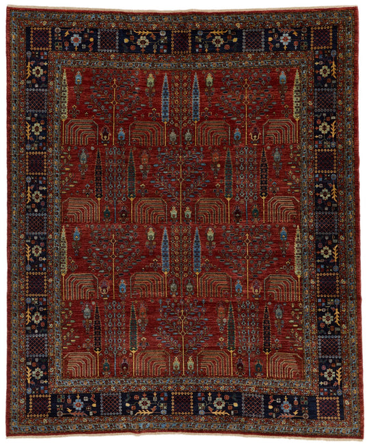 8x10 Burgundy and Navy Traditional Rug