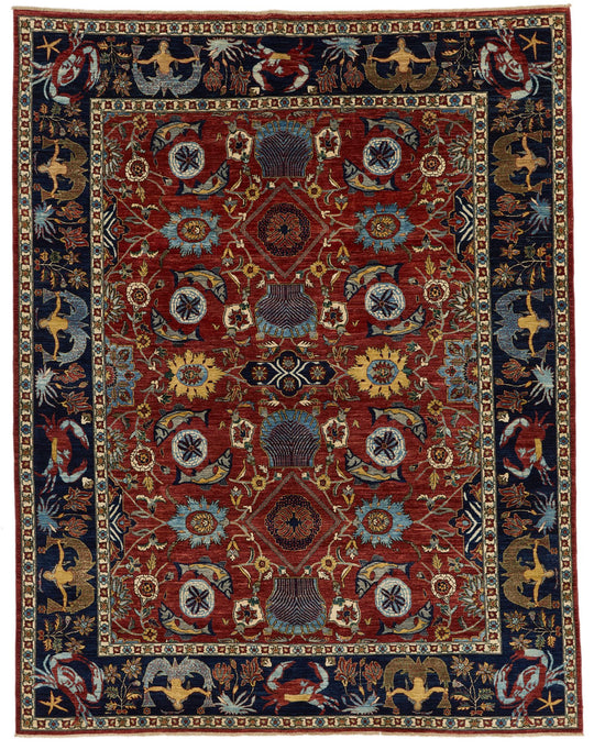 8x10 Red and Navy Traditional Rug