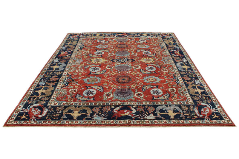 8x10 Red and Navy Traditional Rug