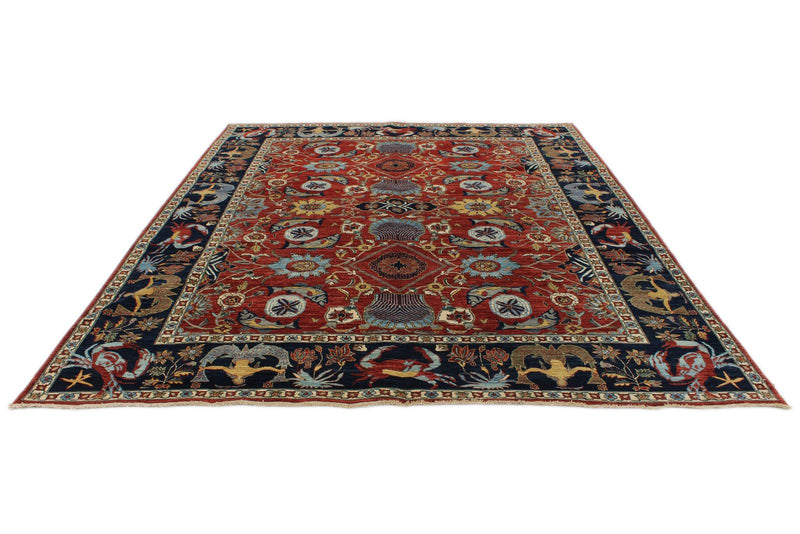 8x10 Red and Navy Traditional Rug