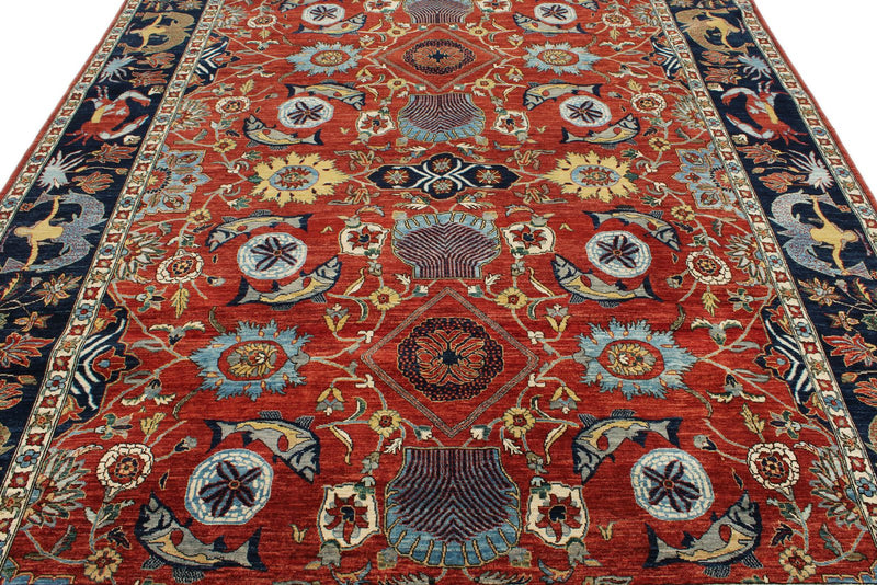 8x10 Red and Navy Traditional Rug