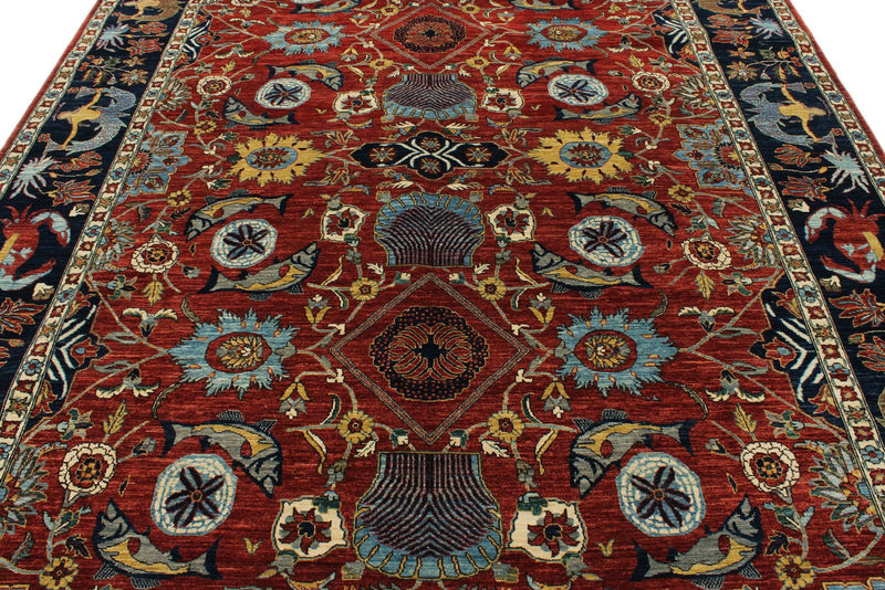 8x10 Red and Navy Traditional Rug