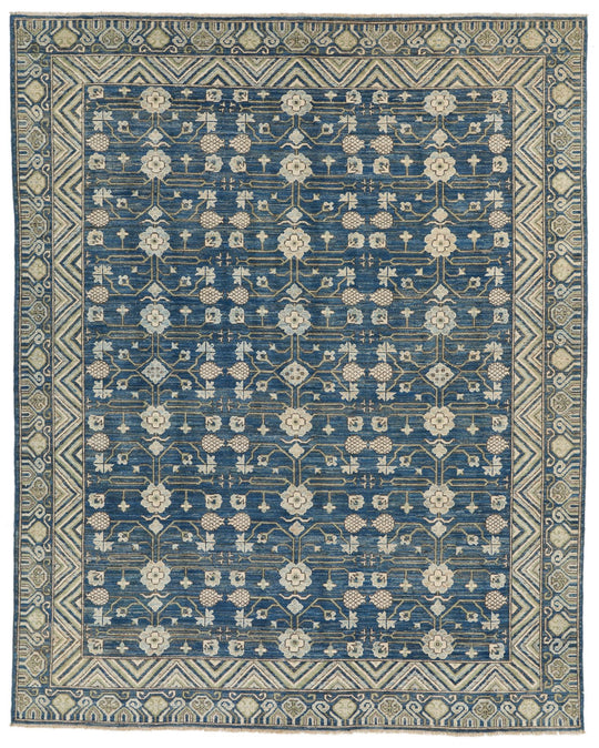 8x10 Blue and Beige Turkish Tribal Rug