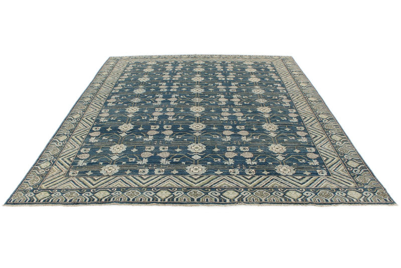 8x10 Blue and Beige Turkish Tribal Rug