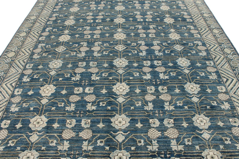8x10 Blue and Beige Turkish Tribal Rug