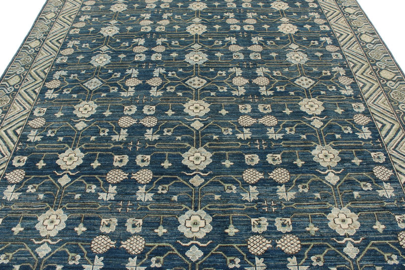 8x10 Blue and Beige Turkish Tribal Rug