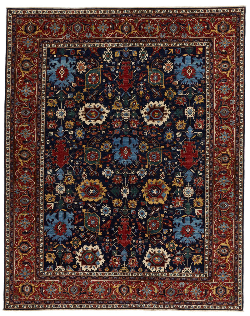 9x11 Navy and Burgundy Traditional Rug