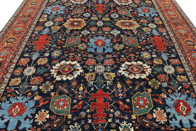 9x11 Navy and Burgundy Traditional Rug