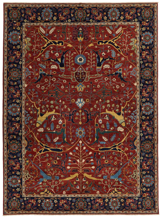 9x12 Red and Navy Traditional Rug