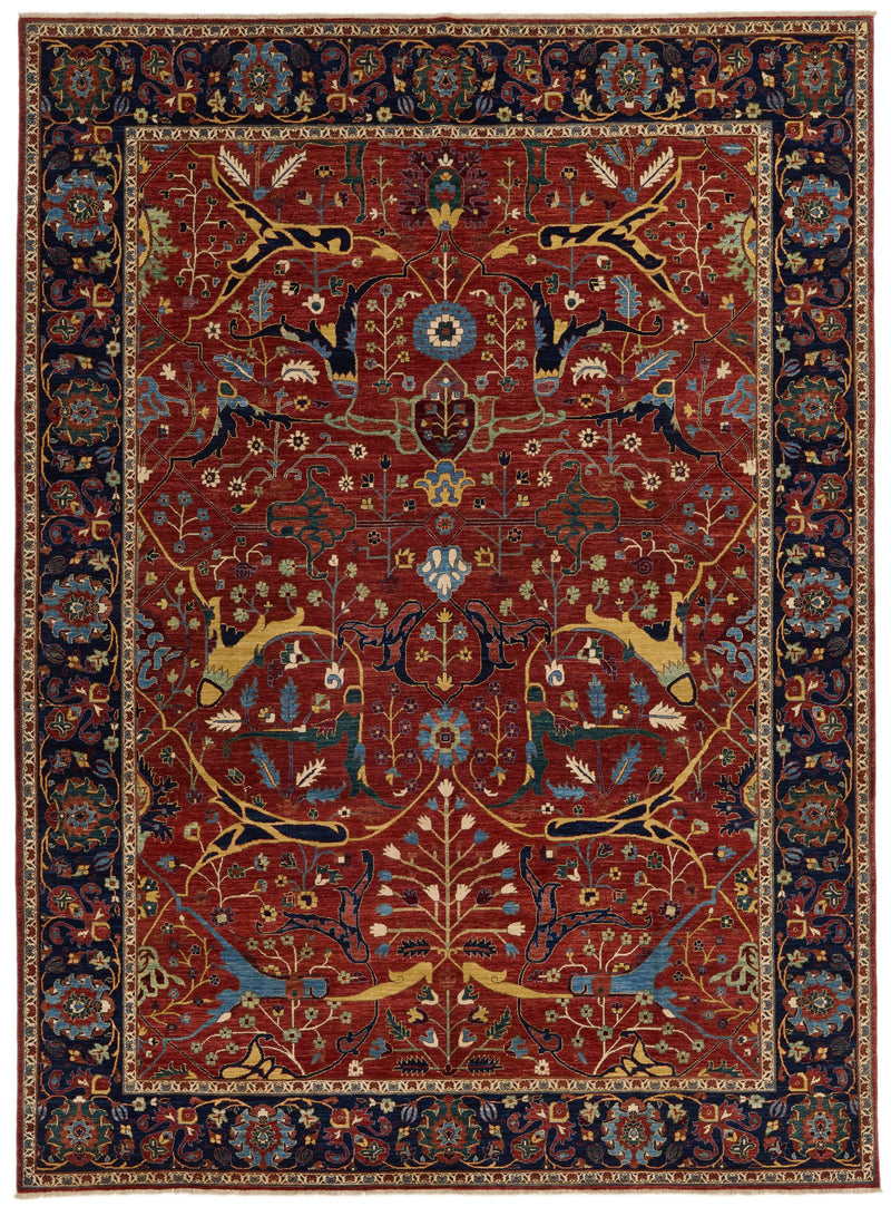 9x12 Red and Navy Traditional Rug
