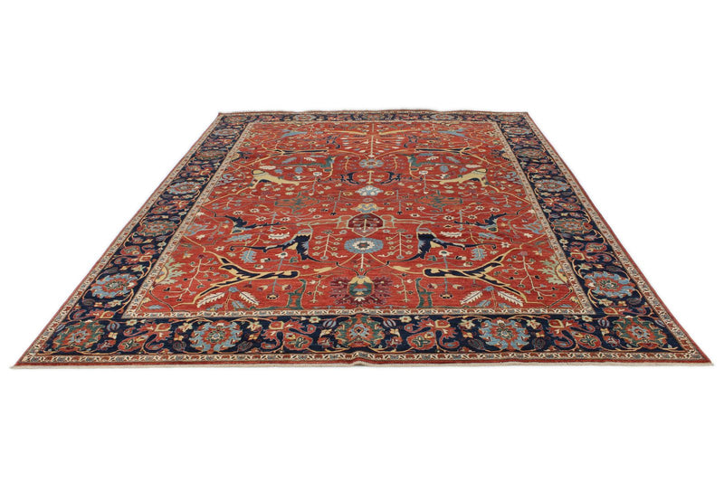 9x12 Red and Navy Traditional Rug