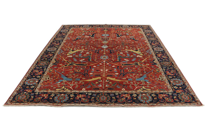 9x12 Red and Navy Traditional Rug