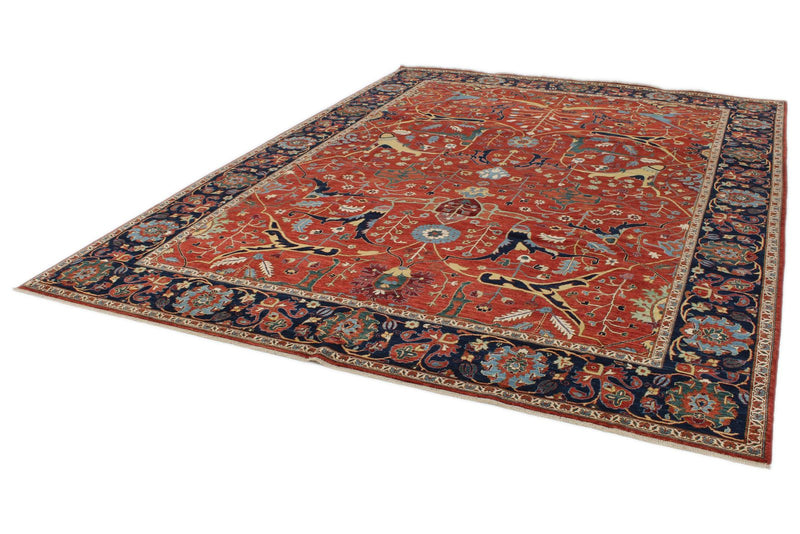 9x12 Red and Navy Traditional Rug
