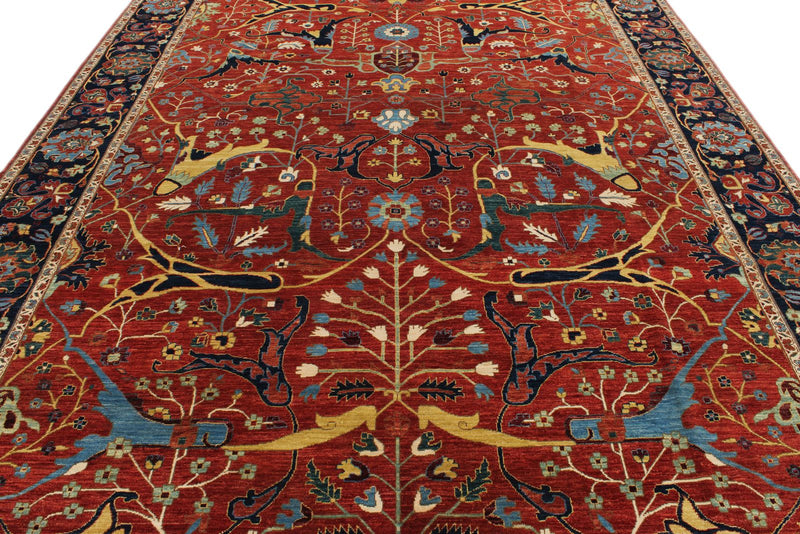 9x12 Red and Navy Traditional Rug