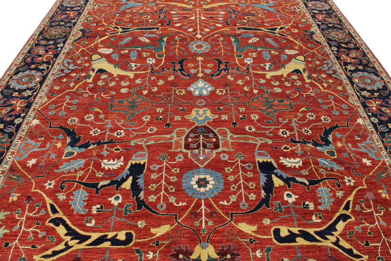 9x12 Red and Navy Traditional Rug