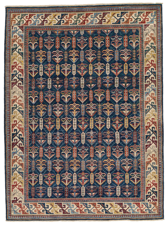 5x7 Navy and Ivory Traditional Rug