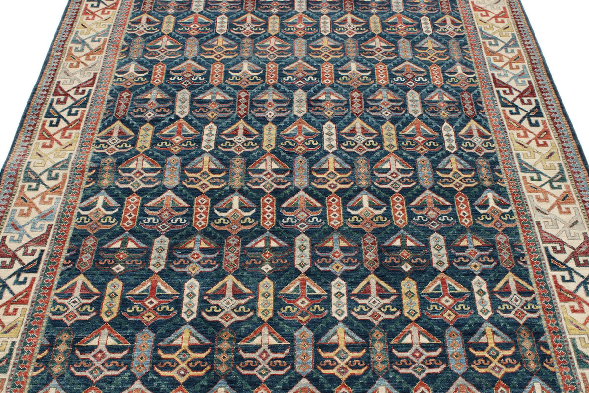5x7 Navy and Ivory Traditional Rug
