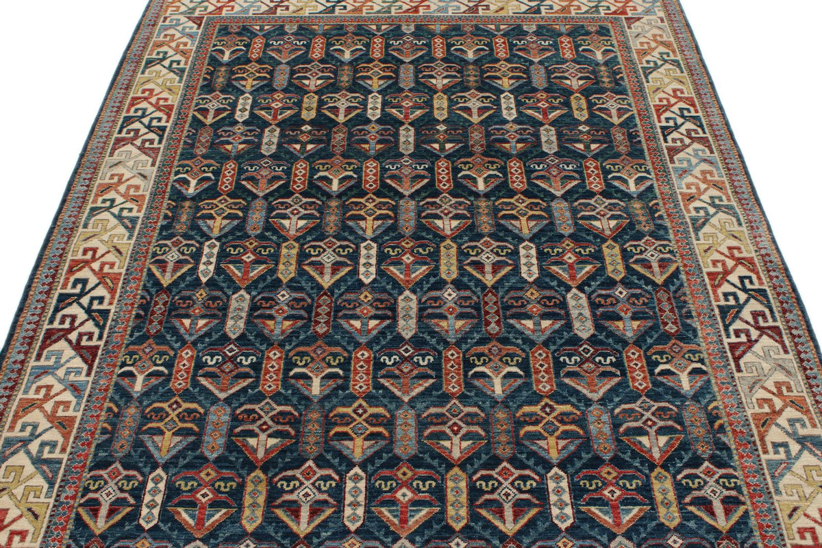 5x7 Navy and Ivory Traditional Rug