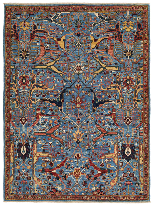5x7 Blue and Multicolor Traditional Rug