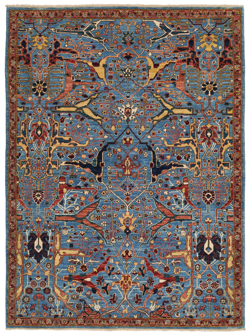 5x7 Blue and Multicolor Traditional Rug